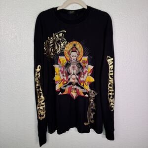 Christian Audigier Shirt Mens XL Buddha Thermal Rhinestone Tee Grunge Y2K Tattoo